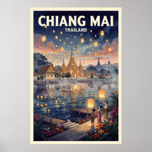 Chiang Mai Thailand Vintage Reise Poster