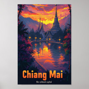 Chiang Mai Thailand Vintage Reiseillustration Poster