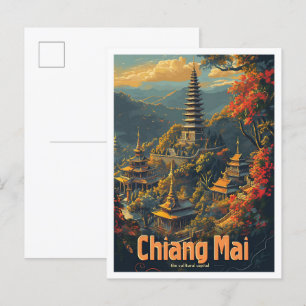 Chiang Mai Thailand Vintage Reiseillustration Postkarte