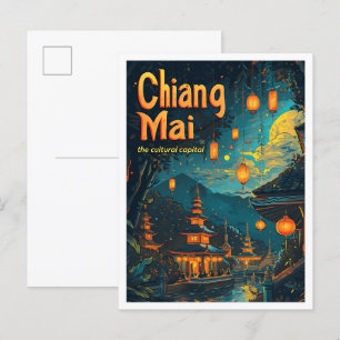 Chiang Mai Thailand Vintage-Reiseillustration Postkarte