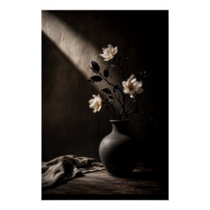 Chiaroscuro Weiße Blumen Melancholisches Stilllebe Poster