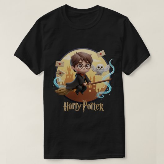 Chibi 3D Harry Potter Flying auf Broomstick Niedli T-Shirt (Design vorne)