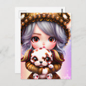 Chibi Adorable Little Girl im Winter verkleidet Postkarte (Vorne/Hinten)