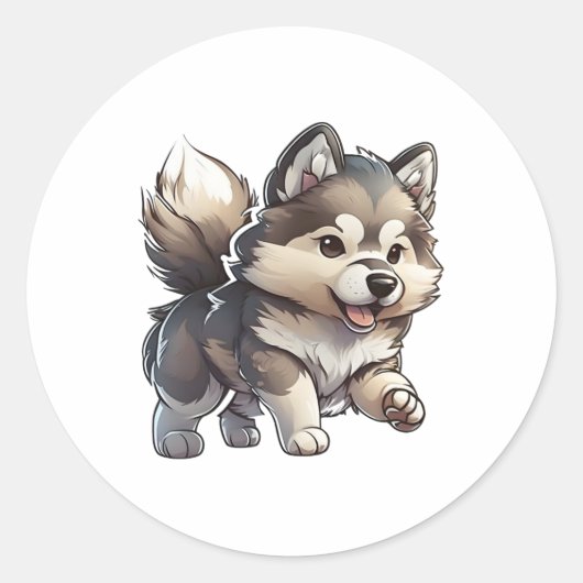 Chibi Alaskan Malamute Runder Aufkleber (Vorderseite)