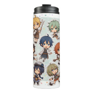 Chibi Anime Characters Sticker Set Thermosbecher
