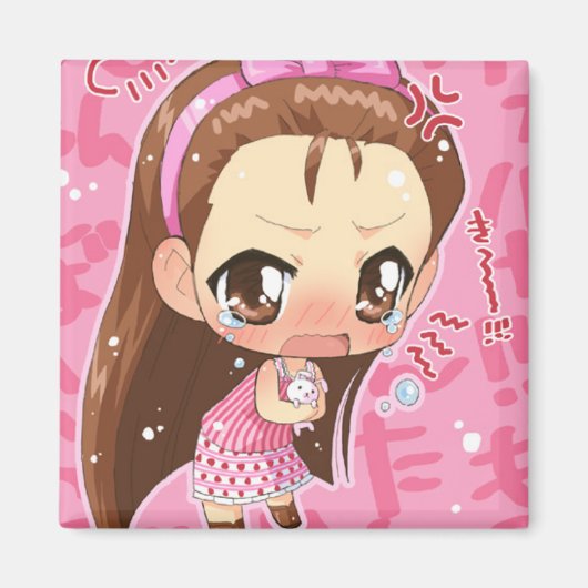 Chibi Anime Girl Button 2 Magnet (Vorne)