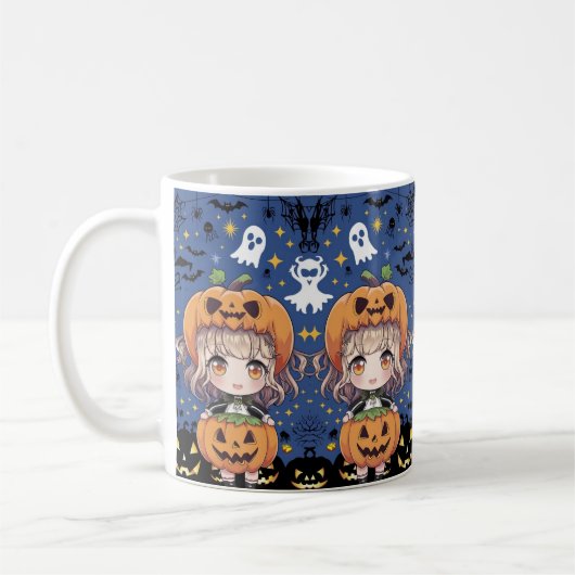 Chibi Anime Girl in Pumpkin-Kostüm Kaffeetasse (Links)