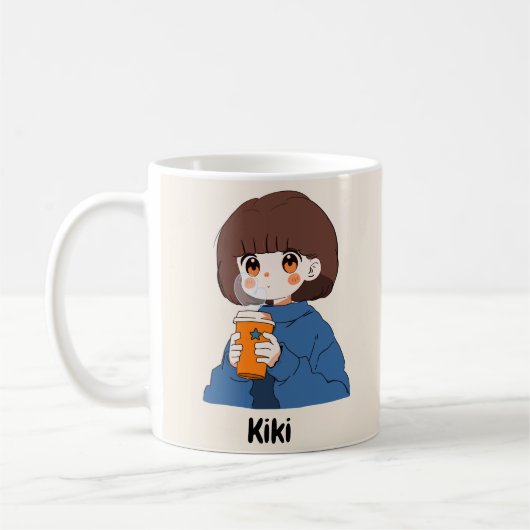 Chibi anime Girl trinkt Kaffee Tasse (Links)