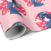 Chibi Anime Kawaii Kimono Geschenkpapier (Rolleneckpunkt)