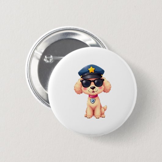 Chibi Anime Police Poodle Dog Button (Vorne & Hinten)
