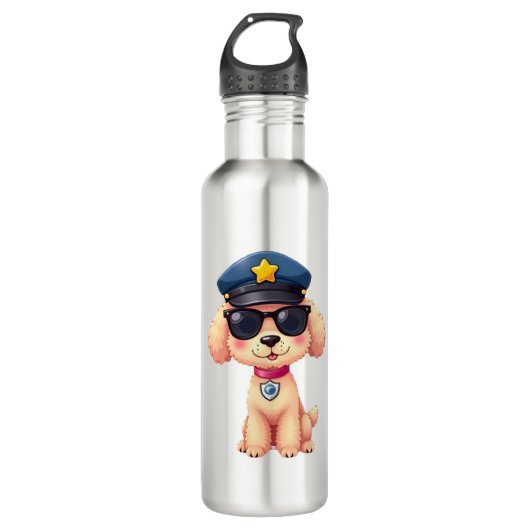 Chibi Anime Police Poodle Dog Edelstahlflasche (Vorderseite)