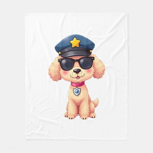 Chibi Anime Police Poodle Dog Fleecedecke (Vorderseite)