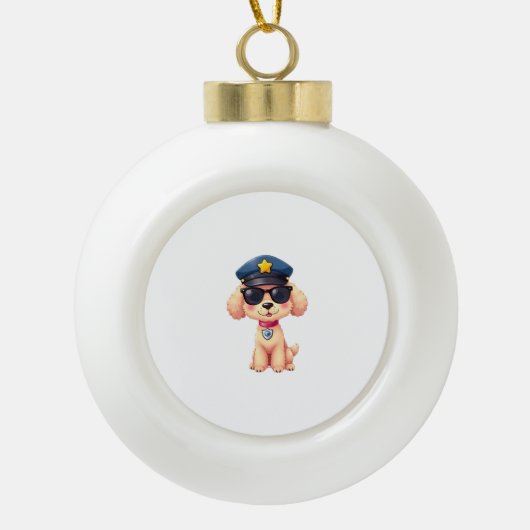 Chibi Anime Police Poodle Dog Keramik Kugel-Ornament (Vorderseite)