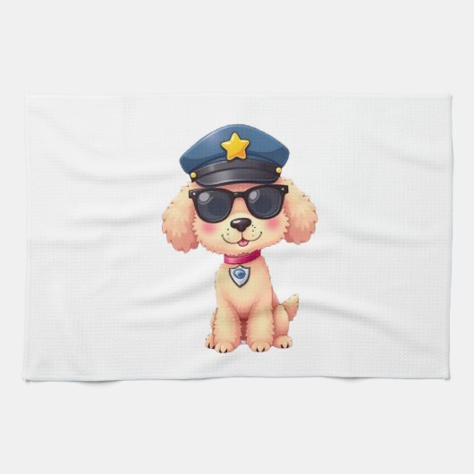 Chibi Anime Polizei Pudel Hund Geschirrtuch (Horizontal)