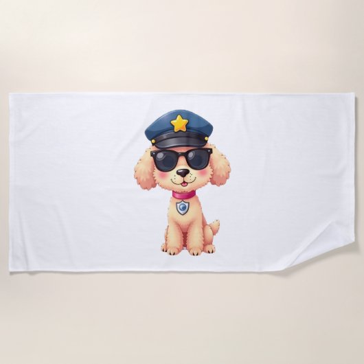 Chibi Anime Polizei Pudel Hund Strandtuch (Vorderseite)