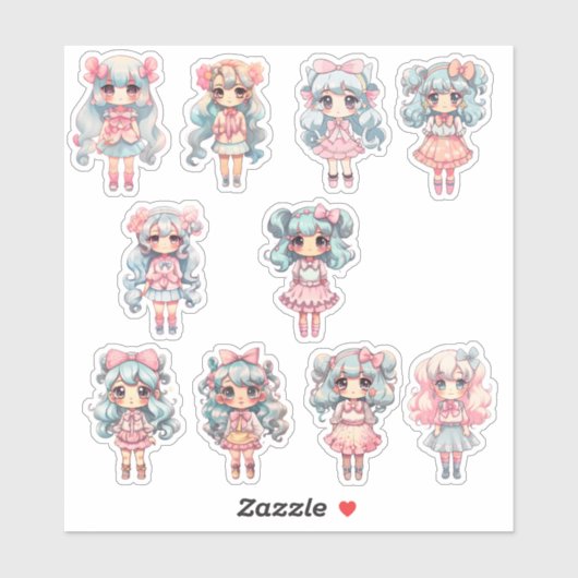 Chibi Art Niedlich Girl Anime Manga Stickers Aufkleber (Blatt)
