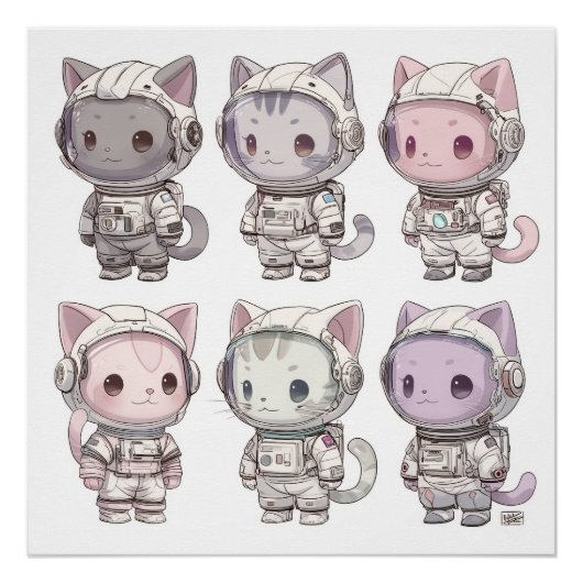Chibi-Astronauten-Kätzchen Kawaii-Crew Poster (Vorderseite)