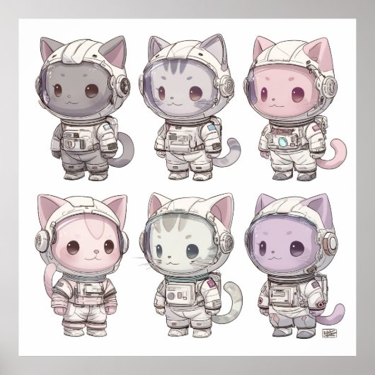 Chibi-Astronauten-Kätzchen Kawaii-Crew Poster (Vorne)