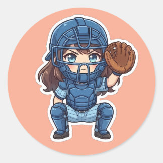 Chibi Baseball 2026 Edition - Catcher Squat Runder Aufkleber