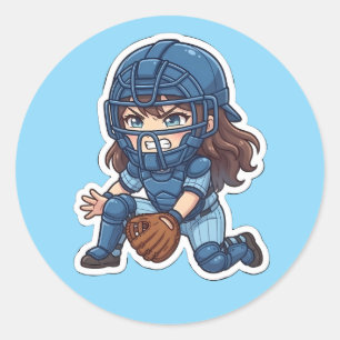 Chibi Baseball 2026 Edition - Fänger-Blocking Runder Aufkleber