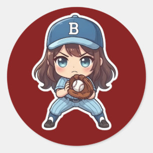 Chibi Baseball Edition - Fertige Haltung Runder Aufkleber