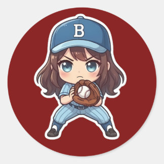 Chibi Baseball Edition - Fertige Haltung Runder Aufkleber