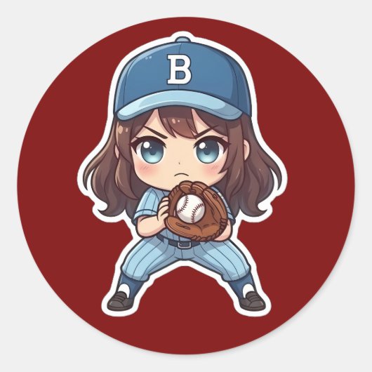 Chibi Baseball Edition - Fertige Haltung Runder Aufkleber (Vorderseite)