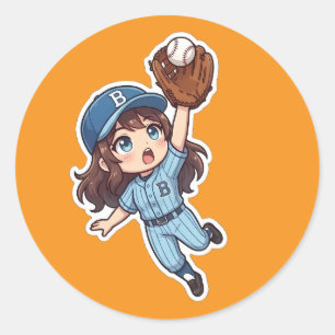 Chibi Baseball Edition - Springender Fang Runder Aufkleber