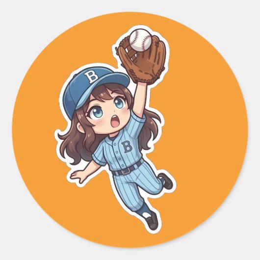 Chibi Baseball Edition - Springender Fang Runder Aufkleber (Vorderseite)
