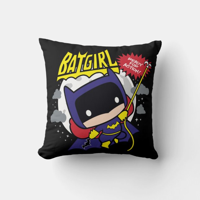 Chibi Batgirl bereit zum Handeln Kissen (Vorderseite)