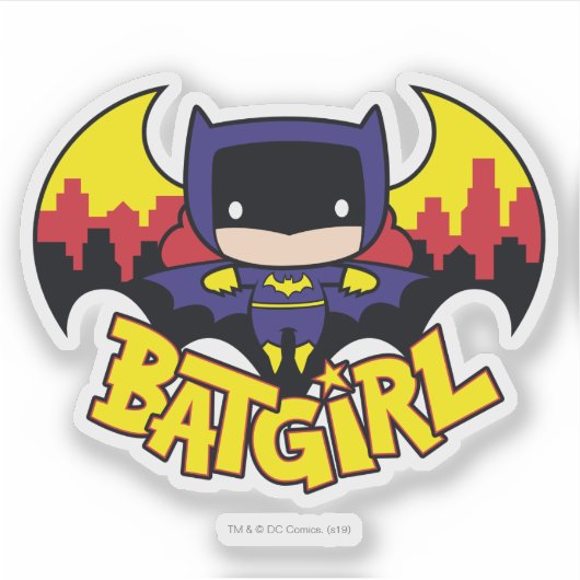 Chibi Batgirl mit Gotham Skyline & Logo Aufkleber (Vorderseite)