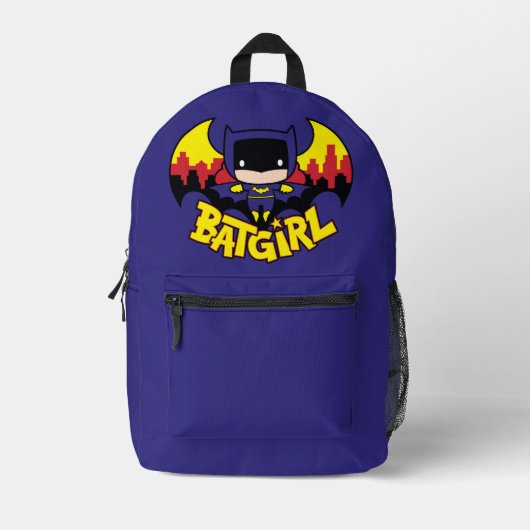 Chibi Batgirl mit Gotham Skyline & Logo Bedruckter Rucksack (Vorderseite)