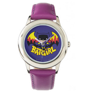 Chibi Batgirl mit Gotham Skyline und Logo Armbanduhr
