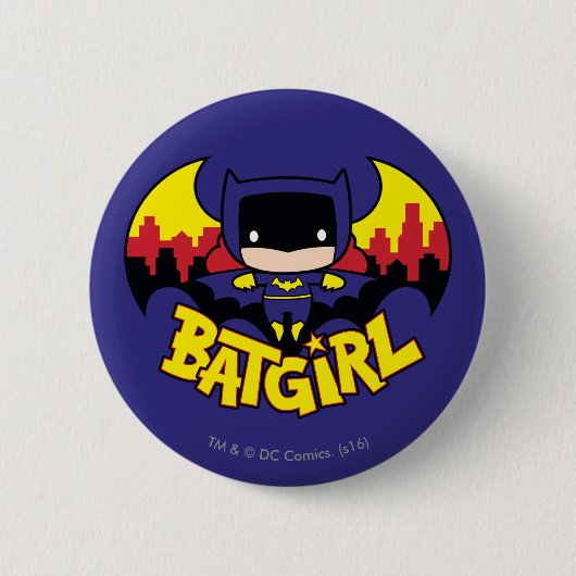 Chibi Batgirl mit Gotham Skyline und Logo Button (Vorderseite)