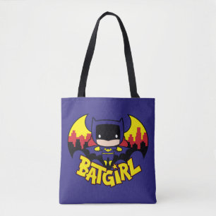 Chibi Batgirl mit Gotham Skyline und Logo Tasche