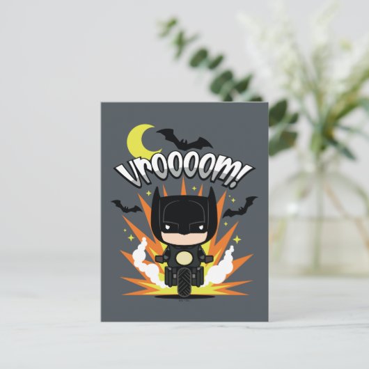 Chibi Batman Batcycle Postkarte (Stehend Vorderseite)