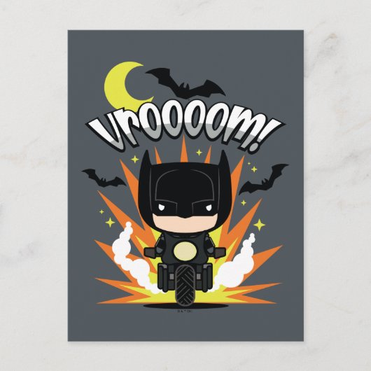 Chibi Batman Batcycle Postkarte (Vorderseite)