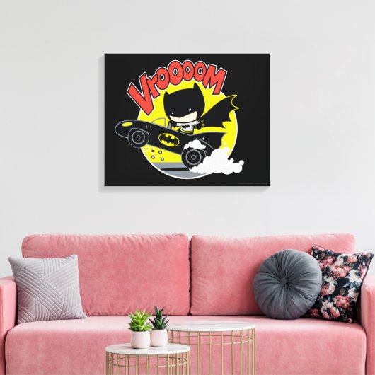 Chibi Batman im Batmobile Leinwanddruck (Insitu (Wohnzimmer))