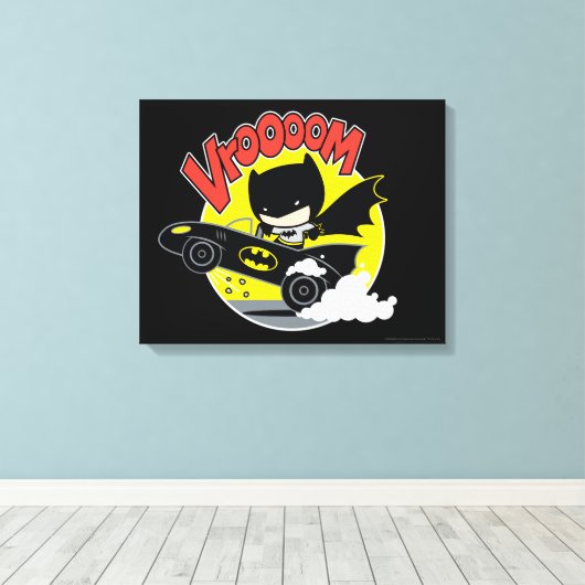 Chibi Batman im Batmobile Leinwanddruck (Insitu (Holzboden))