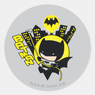 Chibi Batman skaliert die Stadt Runder Aufkleber