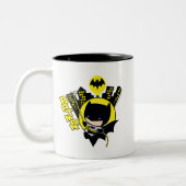 Chibi Batman skaliert die Stadt Zweifarbige Tasse (Links)