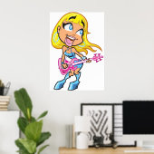 Chibi-Blondes Mädchen-Rocker spielt pinke Bassgita Poster (Heimbüro)