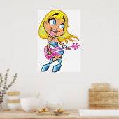 Chibi-Blondes Mädchen-Rocker spielt pinke Bassgita Poster (Küche)
