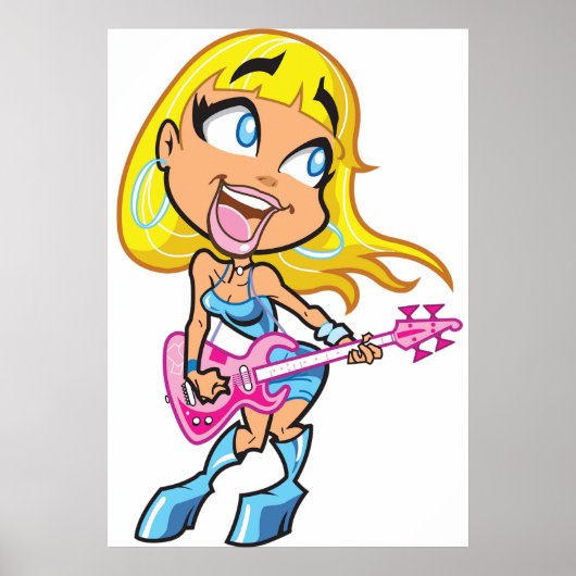 Chibi-Blondes Mädchen-Rocker spielt pinke Bassgita Poster (Vorne)