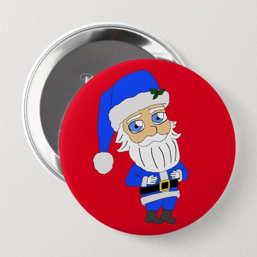 Chibi Blue Anzug Santa Button (Vorne & Hinten)
