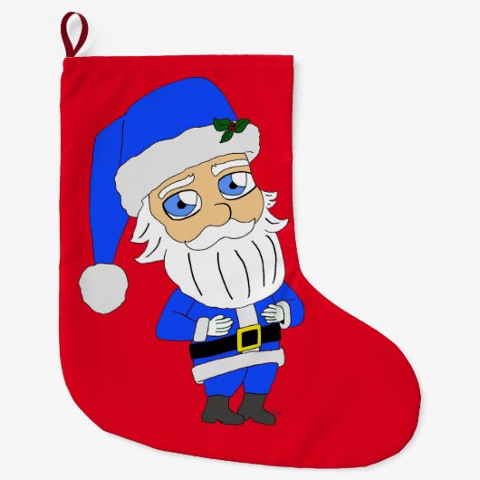 Chibi Blue Anzug Santa Großer Weihnachtsstrumpf (Vorderseite)