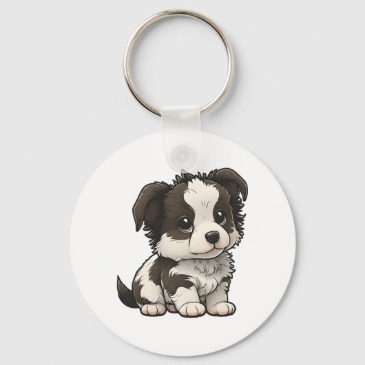 Chibi Border Collie Schlüsselanhänger (Vorderseite)