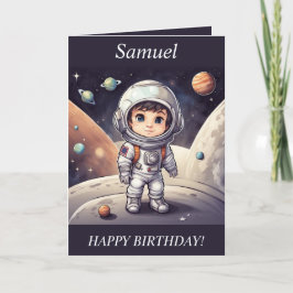 Chibi Boy Astronaut Outer Space Geburtstagskarte Feiertagskarte
