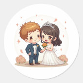 Chibi Bride and Groom Under the Stars Runder Aufkleber (Vorderseite)