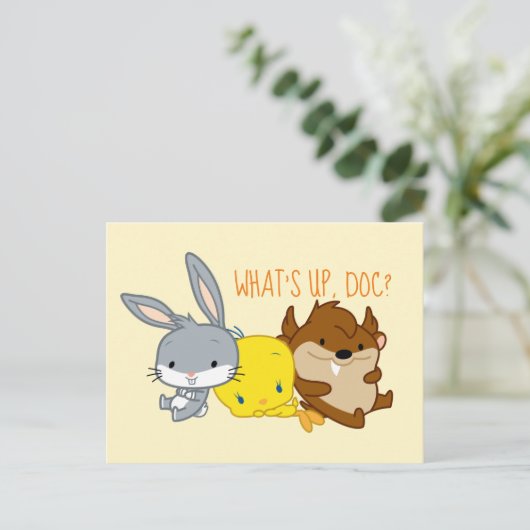 Chibi BUGS BUNNY™, TWEETY™ & TAZ™ Postkarte (Stehend Vorderseite)